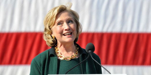 INDIANOLA, IA - SEPTEMBER 14: Former Secretary of State Hillary Rodham Clinton speaks to a large gathering at the 37th Harkin Steak Fry, September 14, 2014 in Indianola, Iowa. This is the last year for the high-profile political event as Sen. Tom Harkin (D-IA) plans to retire. (Photo by Steve Pope/Getty Images)