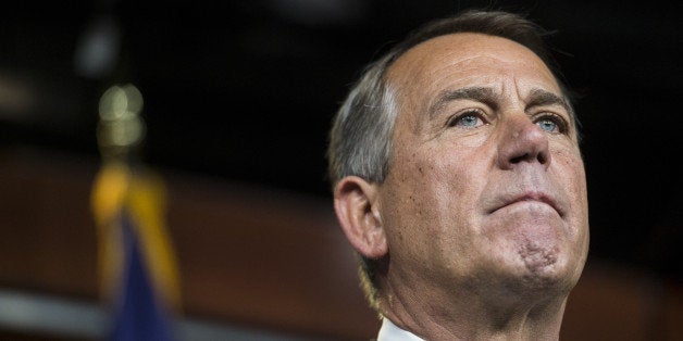 UNITED STATES - SEPTEMBER 11: Speaker of the House John Boehner, R-Ohio, holds his weekly on camera press conference in the Capitol on Thursday, Sept. 11, 2014. (Photo By Bill Clark/CQ Roll Call)