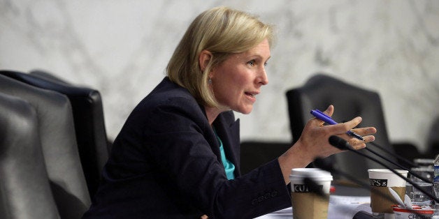 WASHINGTON, DC - SEPTEMBER 16: Senate Armed Services Committee member Sen. Kirsten Gillibrand (D-NY) questions witnesses during a hearing about the Islamic State of Iraq and the Levant in the Hart Senate Office Building on Capitol Hill September 16, 2014 in Washington, DC. Senators questioned the top military and civilian leaders about the threat posed by the terrorist group calling itself ISIL. (Photo by Chip Somodevilla/Getty Images)