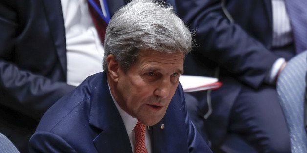 NEW YORK, NY - SEPTEMBER 19: U.S. Secretary of State John Kerry speaks during the United Nations Security Council meeting on the recent situation in Iraq at UN headquarters in New York, United States on September 19, 2014. (Photo by Bilgin Sasmaz/Anadolu Agency/Getty Images)