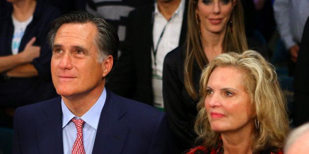 LAS VEGAS, NV - DECEMBER 08: Former Republican presidential candidate and Massachusetts Gov. Mitt Romney and wife Ann Romney sit ringside before Manny Pacquiao takes on Juan Manuel Marquez in their welterweight bout at the MGM Grand Garden Arena on December 8, 2012 in Las Vegas, Nevada. (Photo by Al Bello/Getty Images)