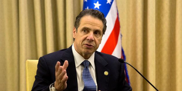 New York Gov. Andrew Cuomo speaks during his meeting with Israel's President Reuven Rivlin, at the President's residence in Jerusalem, Wednesday, Aug. 13, 2014. (AP Photo/Sebastian Scheiner)