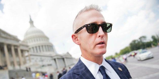 UNITED STATES - JULY 31: Rep. Trey Gowdy, R-S.C., speaks with the media on the East Front of the Capitol after a vote in the