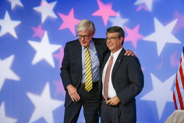 Rep. Lee Terry (R) and his Democratic challenger, Brad Ashford, are locked in a tight race in this Omaha-area district. 

Dem