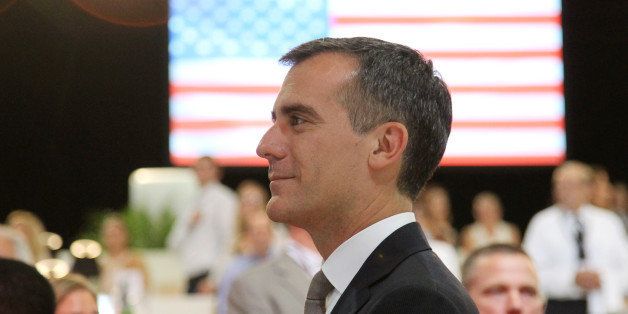 LOS ANGELES, CA - SEPTEMBER 26: Los Angeles Mayor Eric Garcetti attends the Longines Los Angeles Masters at Los Angeles Convention Center on September 26, 2014 in Los Angeles, California. (Photo by David Buchan/Getty Images for Masters Grand Slam Indoor)