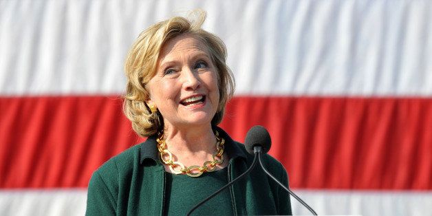 INDIANOLA, IA - SEPTEMBER 14: Former Secretary of State Hillary Rodham Clinton speaks to a large gathering at the 37th Harkin Steak Fry, September 14, 2014 in Indianola, Iowa. This is the last year for the high-profile political event as Sen. Tom Harkin (D-IA) plans to retire. (Photo by Steve Pope/Getty Images)