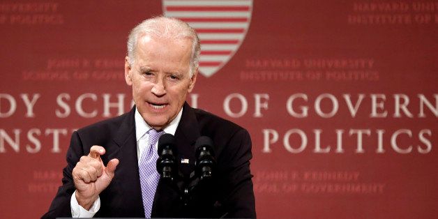 Vice President Joe Biden speaks to students faculty and staff at Harvard University's Kennedy School of Government in Cambridge, Mass. Thursday, Oct. 2, 2014. (AP Photo/Winslow Townson)