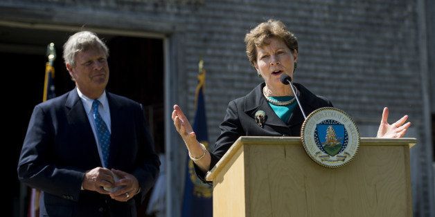 UNITED STATES - AUGUST 19: From left, Secretary of Agriculture Tom Vilsack, and Sen. Jeanne Shaheen, D-N.H., hold their press conference at the Miles Smith Farm in Loudon, N.H., on Tuesday, Aug. 19, 2014. Sec. Vilsack announced $25 million for nation's farmers to turn commodities into value-added products. (Photo By Bill Clark/CQ Roll Call)