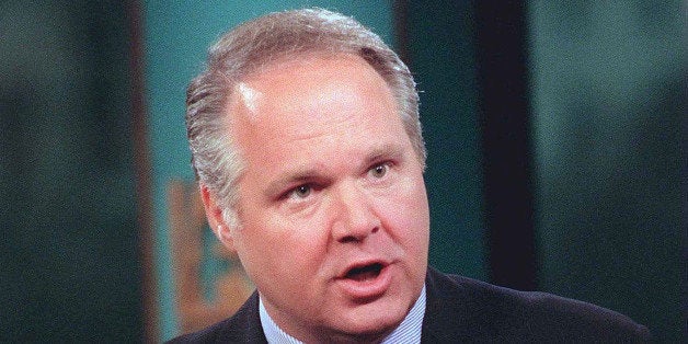 WASHINGTON - MARCH 1, 1998: (FILE PHOTO) Conservative talk show host Rush Limbaugh discusses violence in films during ''Fox News Sunday'' March 1, 1998 in Washington, DC. Limbaugh has found himself embroiled in controversy after making a statement on September 28, 2003 during an ESPN pregame show that Philadelphia Eagles Quarterback Donovan McNabb was overrated because the news media wanted to see a black quarterback succeed. (Photo by Robert Giroux/Getty Images)