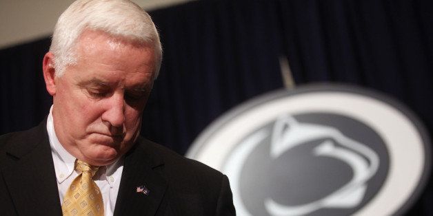 STATE COLLEGE, PA - NOVEMBER 10: Pennsylvania Governor Tom Corbett pauses at a news conference following a night of rioting in response to the firing of head football coach Joe Paterno in the wake of the Jerry Sandusky scandal on November 10, 2011 in State College, Pennsylvania. Corbett is the former state attorney general who launched the investigation in 2009 that eventually brought criminal charges against three former Penn State officials this week. As governor, Corbett is an ex-oficio member of Penn Stateâs board of trustees. Paterno was fired amid allegations that former former Penn State defensive coordinator Jerry Sandusky was involved with child sex abuse. (Photo by Mario Tama/Getty Images)