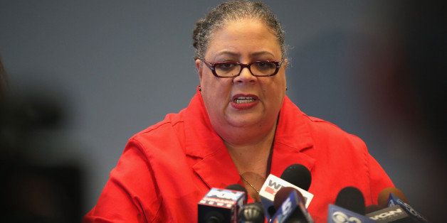 CHICAGO, IL - SEPTEMBER 18: Chicago Teachers Union (CTU) president Karen Lewis holds a press conference after CTU delegates voted to end their strike on September 18, 2012 in Chicago, Illinois. More than 26,000 Chicago Public school teachers and support staff walked off the job on September 10 after the union failed to reach an agreement with the city on compensation, benefits and job security. With about 350,000 students, the Chicago school district is the third largest in the United States. Students will return to school tomorrow. (Photo by Scott Olson/Getty Images)