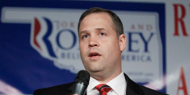 Jim Bridenstine, Republican candidate for Oklahoma's U.S. House seat from district 1, gives his victory speech in Tulsa, Okla., Tuesday, Nov. 6, 2012. (AP Photo/Sue Ogrocki)