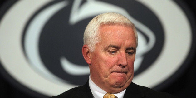 STATE COLLEGE, PA - NOVEMBER 10: Pennsylvania Governor Tom Corbett speaks at a news conference following a night of rioting in response to the firing of head football coach Joe Paterno in the wake of the Jerry Sandusky scandal on November 10, 2011 in State College, Pennsylvania. Corbett is the former state attorney general who launched the investigation in 2009 that eventually brought criminal charges against three former Penn State officials this week. As governor, Corbett is an ex-oficio member of Penn Stateâs board of trustees. Paterno was fired amid allegations that former former Penn State defensive coordinator Jerry Sandusky was involved with child sex abuse. (Photo by Mario Tama/Getty Images)