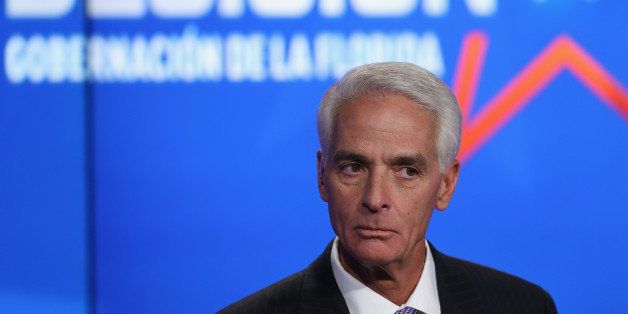 MIRAMAR, FL - OCTOBER 10: Former Florida Governor and Democratic candidate Charlie Crist is seen during a televised debate with Republican Florida Governor Rick Scott at NBCUniversal/Telemundo 51 on October 10, 2014 in Miramar, Florida. Governor Scott is facing off against Crist in the November 4, 2014 governors race. (Photo by Joe Raedle/Getty Images)