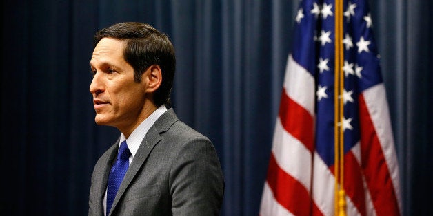 ATLANTA, GA - OCTOBER 05: Director of Centers for Disease Control and Prevention Tom Frieden addresses the media on the Ebola case in the U.S. at the Tom Harkin Global Communications Center on October 5, 2014 in Atlanta, Georgia. The first confirmed Ebola virus patient in the United States was staying with family members at The Ivy Apartment complex before being treated at Texas Health Presbyterian Hospital Dallas. State and local officials are working with federal officials to monitor other individuals that had contact with the confirmed patient. (Photo by Kevin C. Cox/Getty Images)