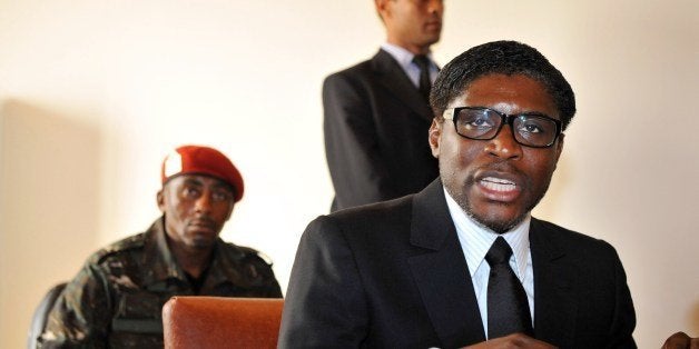A picture taken on January 24, 2012 shows Teodoro (aka Teodorin) Nguema Obiang Mangue, (R), son of the Equatorial Guinea's Pr