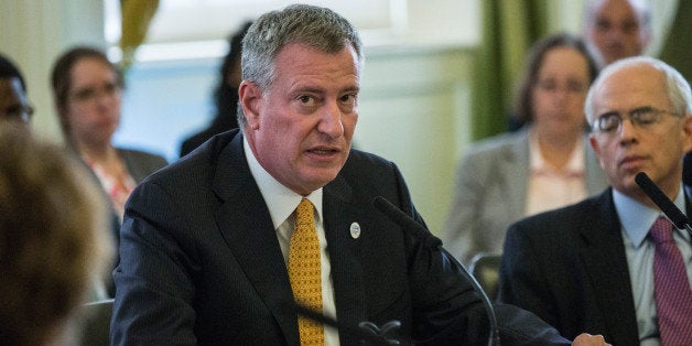 NEW YORK, NY - OCTOBER 09: New York City Mayor Bill de Blasio holds an interagency Ebola preparedness meeting at City Hall on October 9, 2014 in New York City. The first American to contract Ebola died recently in Dallas; no cases of Ebola have be found in New York. (Photo by Andrew Burton/Getty Images)