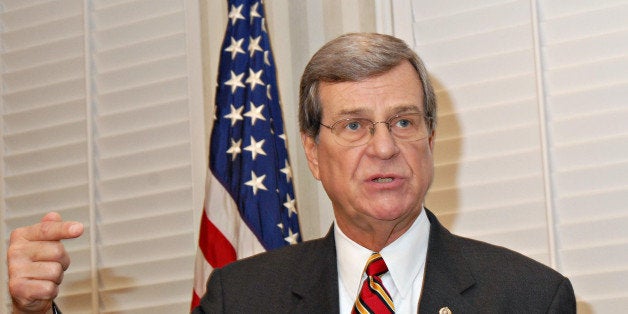 UNITED STATES - NOVEMBER 26: Trent Lott, Republican U.S. senator of Mississippi, announces his retirement from the U.S. Senate at the Edison Walthall Hotel in Jackson, Mississippi, U.S., on Monday, Nov. 26, 2007. The unexpected retirement of Lott gives Democrats another opportunity to expand their one-vote Senate majority in next year's elections. (Photo by Suzi Altman/Bloomberg via Getty Images)