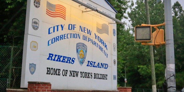 This photo taken on Wednesday June 11, 2014, shows the main sign for the Rikers Island jail in the Queens borough of New York