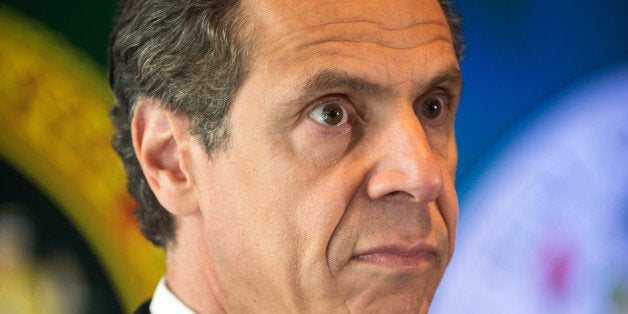 NEW YORK, NY - SEPTEMBER 24: New Jersey Governor Andrew Cuomo stands during a press conference with New Jersey Gov. Chris Christie (not pictured) to announce the initial findings from their joint review of security protocols, in response to growing, global terrorism, for New Jersey and New York during a press conference on September 24, 2014 at 7 World Trade Center in New York, NY. Last week, Christie and Cuomo requested a bi-state review of current safety and security protocols in response to the increased global terrorism threat and today, ten days later, they announced their initial findings as well as signed a memorandum of understanding to increase security for New Jersey and New York. (Photo by Bryan Thomas/Getty Images)