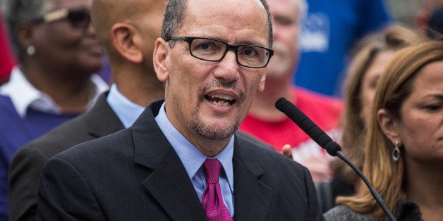 NEW YORK, NY - SEPTEMBER 30: Department of Labor Secretary Tom Perez speaks at a press conference before...