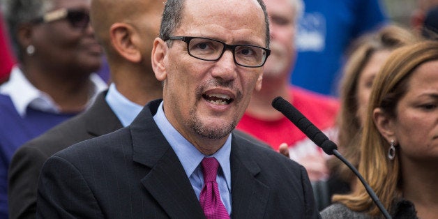 NEW YORK, NY - SEPTEMBER 30: Department of Labor Secretary Tom Perez speaks at a press conference before New York City Mayor Bill de Blasio signs an executive order raising the living wage law on September 30, 2014 in New York City. Under the new living wage law, which takes effect today, employees of companies that receive more than $1 million in subsidies from the city government will need to pay their employees between $11.50 - $13.13 an hour, depending on whether or not the employee receives benefits. The law is expected to effect thousands of people working in industries from retail to fast food. (Photo by Andrew Burton/Getty Images)