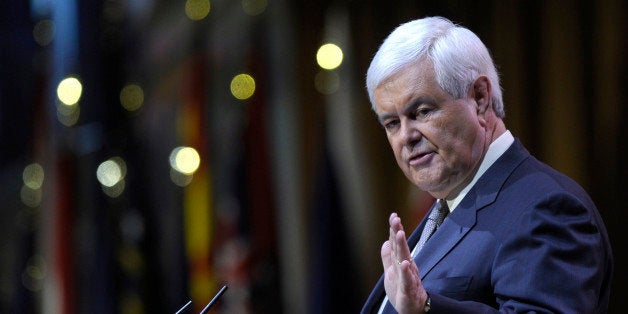 Former House Speaker Newt Gingrich addresses the Conservative Political Action Conference annual meeting in National Harbor, Md., Saturday, March 8, 2014. Saturday marks the third and final day of the annual Conservative Political Action Conference, which brings together prospective presidential candidates, conservative opinion leaders and tea party activists from coast to coast. (AP Photo/Cliff Owen)