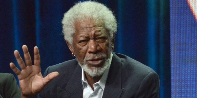 Executive Producer Morgan Freeman speaks on stage during the "Madam Secretary" panel at the CBS 2014 Summer TCA held at the Beverly Hilton Hotel on Thursday, July 17, 2014, in Beverly Hills, Calif. (Photo by Richard Shotwell/Invision/AP)