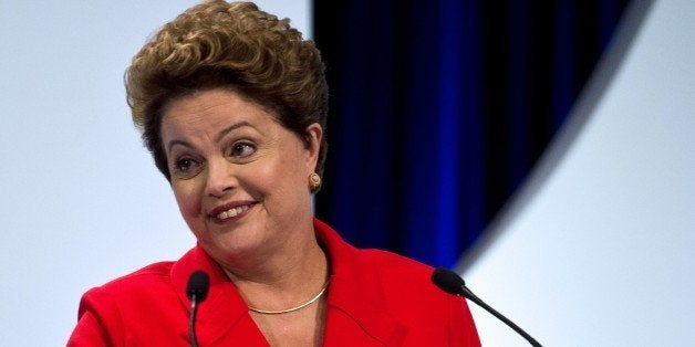 Presidential candidate for the Brazilian Workers' Party and current Brazilian President Dilma Rousseff attends the second television debate in Sao Paulo, Brazil on September 1, 2014. Brazilian general elections will take place next October 5. AFP PHOTO / NELSON ALMEIDA (Photo credit should read NELSON ALMEIDA/AFP/Getty Images)