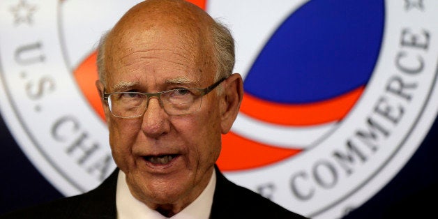 Republican U.S. Sen. Pat Roberts speaks after being endorsed the the U.S. Chamber of Commerce, Monday, Oct. 6, 2014, in Topeka, Kan. Roberts is facing independent challenger Greg Orman in November's elections as Republicans fight to recapture a Senate majority. (AP Photo/Charlie Riedel)