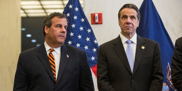 NEW YORK, NY - SEPTEMBER 15: New Jersey Governor Chris Christie and New York Governor Andrew Cuomo stand side by side during a press conference after a bi-state meeting on security preparedness for the New York-New Jersey area on Septemeber 15, 2014 in New York. The meeting involved numerous agencies at the state and national level, including the Department of Homeland Security, New Jersey State National Guard, the Port Authority of New York and New Jersey, New York National Guard and Metroplitan Transportation Authority police, amongst others. (Photo by Andrew Burt/Getty Images)