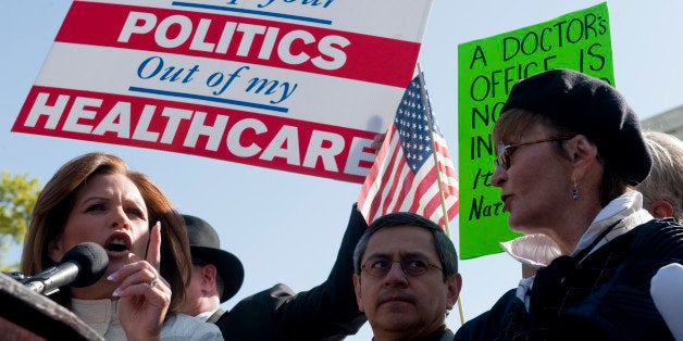 UNITED STATES â MARCH 27: Rep. Michele Bachmann, R-Minn., speaks during the Tea Party Patriots rally protesting the Affordable Care Act in front of the Supreme Court as the court hears arguments on the health care reform bill on Tuesday, March 27, 2012. (Photo By Bill Clark/CQ Roll Call)