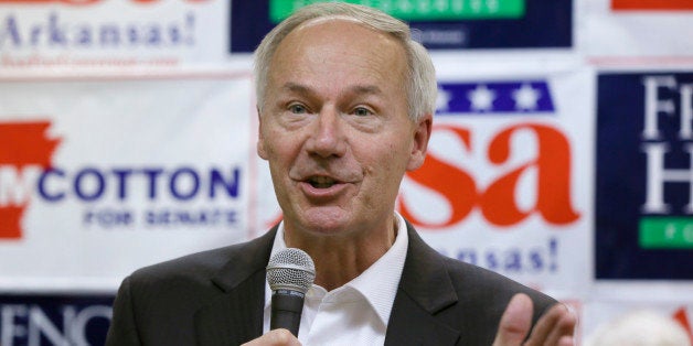 Republican candidate for Arkansas governor Asa Hutchinson speaks at a political rally in Little Rock, Ark., Wednesday, Oct.29, 2014. (AP Photo/Danny Johnston)