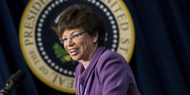 White House Senior Advisor Valerie Jarrett speaks during an event at the White House January 16, 2014 in Washington, DC. The White House held the event to encourage public and private groups to help expand access to higher education in the United States. AFP PHOTO/Brendan SMIALOWSKI (Photo credit should read BRENDAN SMIALOWSKI/AFP/Getty Images)