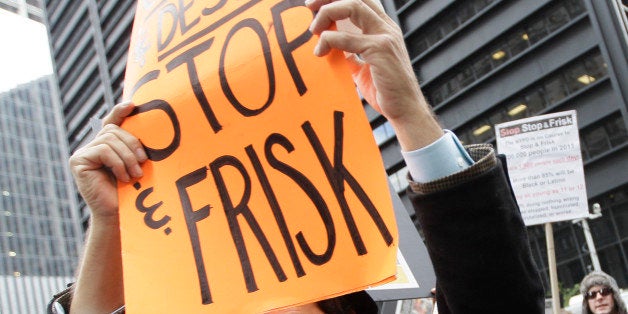 A couple of New York City police officers follow an anti stop and frisk march at the Occupy Wall Street encampment in Zuccotti Park, Friday, Oct. 21, 2011 in New York. (AP Photo/Mary Altaffer)