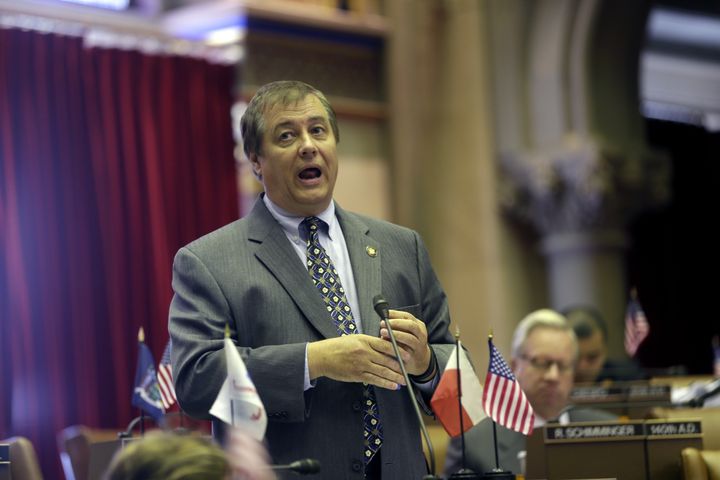 FILE--In this June 12, 2013 file photo, Assemblyman Dennis Gabryszak, D-Cheektowaga, speaks in the Assembly Chamber at the state Capitol in Albany, N.Y. (AP Photo/Mike Groll, File)