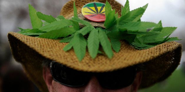 DENVER, CO - APRIL 19: 'Chaz' shows off his marijuana themed hat during the 420 Rally at Civic Center Park in Denver, Colorado on April 19, 2014. (Photo by Seth McConnell/The Denver Post via Getty Images)