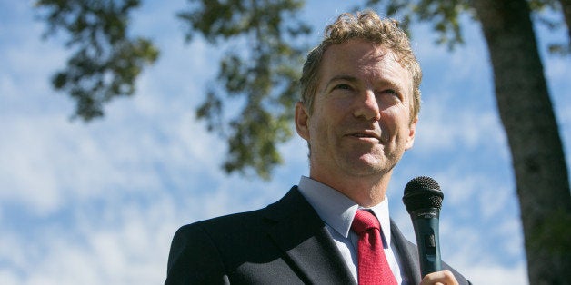 MCDONOUGH, GA - OCTOBER 24: Sen. Rand Paul (R-KY) speaks to an audience of supporters of Georgia Senate candidate David Perdue during a campaign stop at the McDonough Square on October 24, 2014 in McDonough, Georgia. Perdue is running in a tight race against Democrat Michelle Nunn. (Photo by Jessica McGowan/Getty Images)