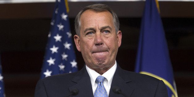 House Speaker John Boehner of Ohio pauses during a news conference on Capitol Hill in Washington, Thursday, Nov. 6, 2014. Boehner said the Republican-controlled Congress will act to approve the Keystone XL pipeline, make changes in the health care law and encourage businesses to hire more veterans. (AP Photo/Cliff Owen)