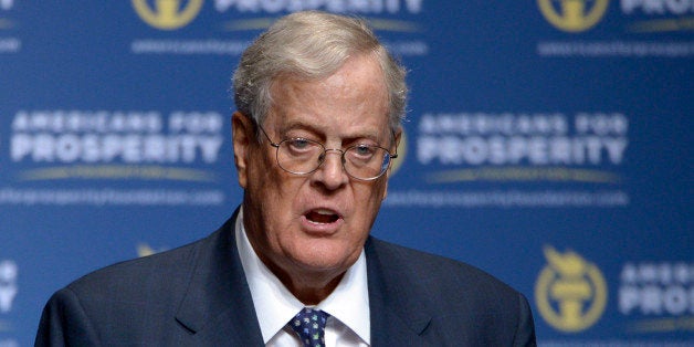 FILE - In this Aug. 30, 2013, file photo, Americans for Prosperity Foundation Chairman David Koch speaks in Orlando, Fla. The