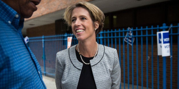 NEW YORK, NY - SEPTEMBER 09: Zephyr Teachout, a democratic primary challenger to New York Governor Andrew Cuomo, greets voters outside a voting station at Public School 153 on September 9, 2014 in New York City. Teachout has gained unexpected traction in the primary season, campaigning on ending corruption in the state capital of Albany. (Photo by Andrew Burton/Getty Images)