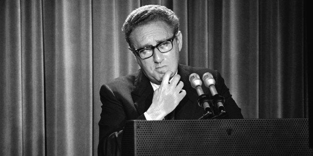 In this Thursday, May 3, 1973 photo, Henry Kissinger, President Nixon's foreign affairs adviser, briefs newsmen on Nixon's an