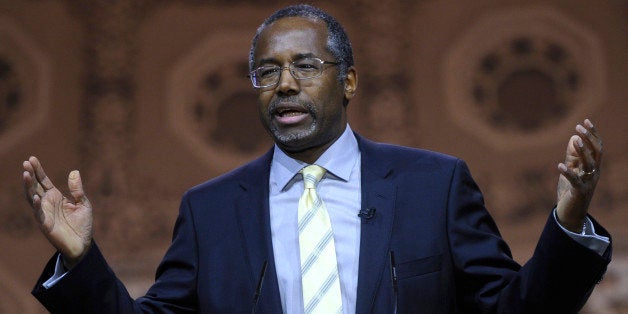 Dr. Ben Carson, professor emeritus at Johns Hopkins School of Medicine, speaks at the Conservative Political Action Conference annual meeting in National Harbor, Md., Saturday, March 8, 2014. Saturday marks the third and final day of the annual Conservative Political Action Conference, which brings together prospective presidential candidates, conservative opinion leaders and tea party activists from coast to coast. (AP Photo/Susan Walsh)