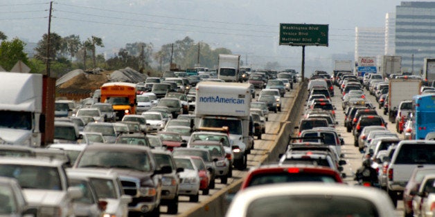 UNITED STATES - MAY 18: Commuters clog a freeway on Friday, May 18, 2007, in Los Angeles, California. (Photo by Jamie Rector/Bloomberg via Getty Images)