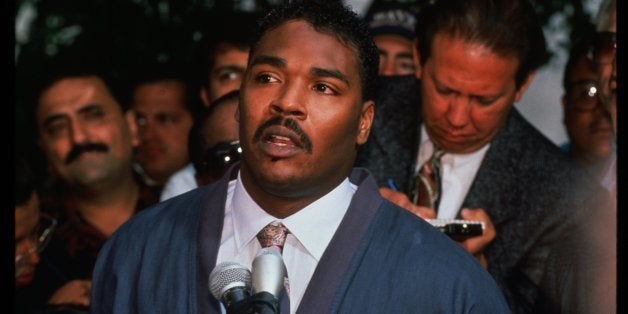 123931 032: Rodney King pleads to the rioters to make peace May 1, 1992 in Los Angeles, CA. As a result of the riots more than 50 died, over 4,000 injured and $1 billion in property damage. (Photo by Douglas Burrows/Liaison)