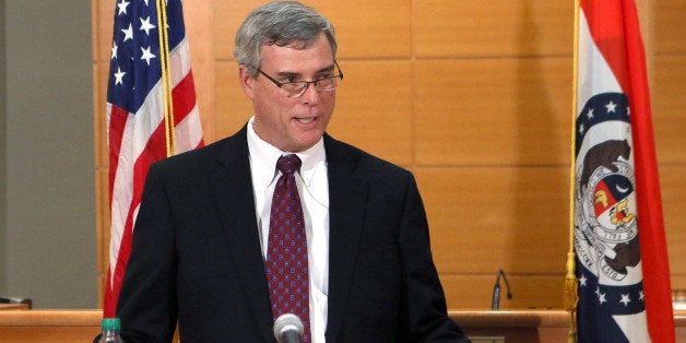 St. Louis County Prosecutor Robert McCulloch announces the grand jury's decision not to indict Ferguson police officer Darren Wilson in the Aug. 9 shooting of Michael Brown, an unarmed black 18-year old, on Monday, Nov. 24, 2014, at the Buzz Westfall Justice Center in Clayton, Mo. (AP Photo/St. Louis Post-Dispatch, Cristina Fletes-Boutte, Pool)