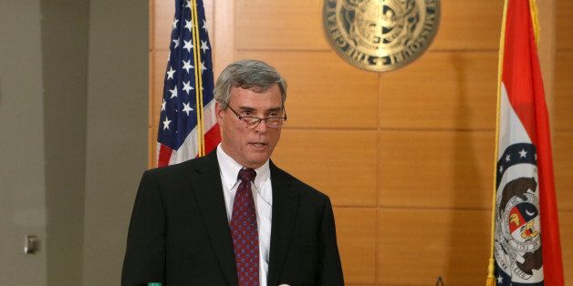 CLAYTON, MO - NOVEMBER 24: St. Louis County Prosecutor Robert McCulloch announces the grand jury's decision not to indict Ferguson police officer Darren Wilson in the shooting death of Michael Brown on November 24, 2014, at the Buzz Westfall Justice Center in Clayton, Missouri. Ferguson has been struggling to return to normal after Brown, an 18-year-old black man, was killed by Darren Wilson, a white Ferguson police officer, on August 9. His death has sparked months of sometimes violent protests in Ferguson. (Photo by Cristina Fletes-Boutte-Pool/Getty Images)