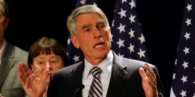 Sen. Mark Udall, D-Colo. delivers his concession speech to Democratic supporters at the Colorado Democrats election night party, Tuesday, Nov. 4, 2014, in Denver. (AP Photo/Jack Dempsey)