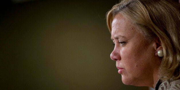 Senator Mary Landrieu, a Democrat from Louisiana, listens during a news conference at the U.S. Capitol in Washington, D.C., U