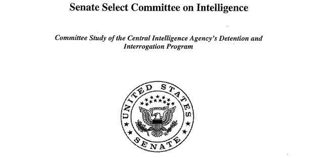 This is a copy of the cover of the CIA torture report released by Senate Intelligence Committee Chair Sen. Dianne Feinstein D